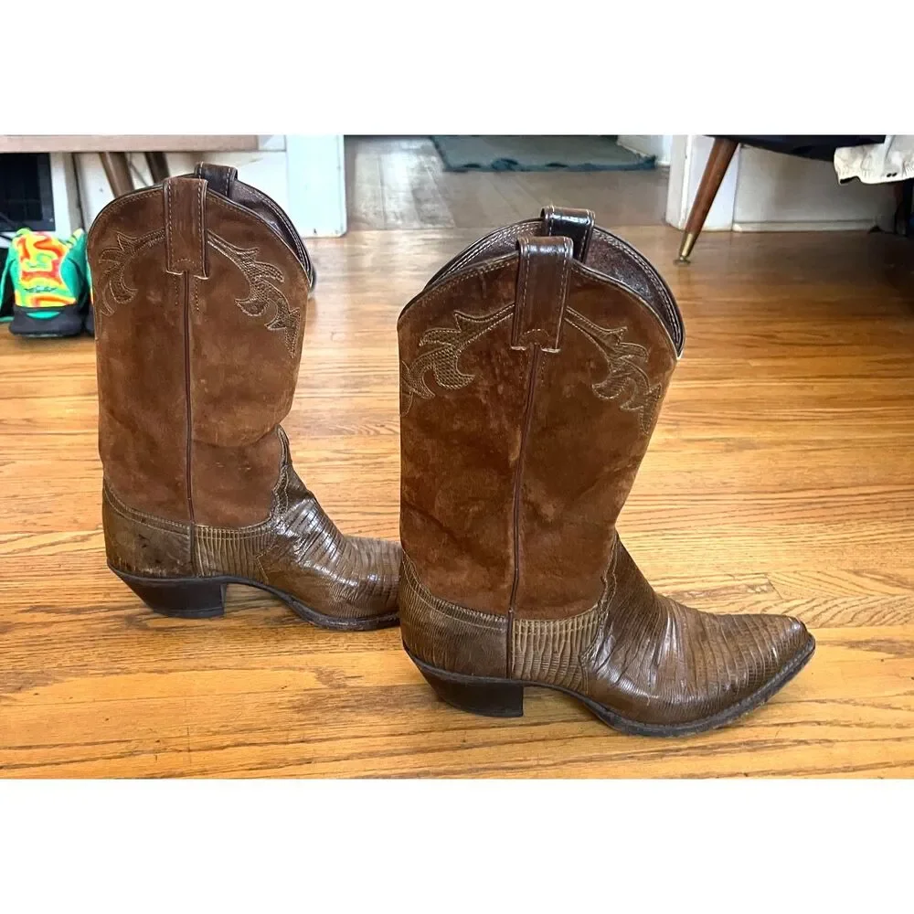 Justin Brown Teju Horned Lizard Leather Western Cowboy Boots Shoes   Mens Size 9